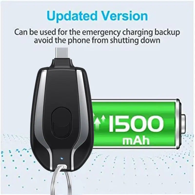 Keychain Emergency Power Bank for Travel, 1500mAh USB-C