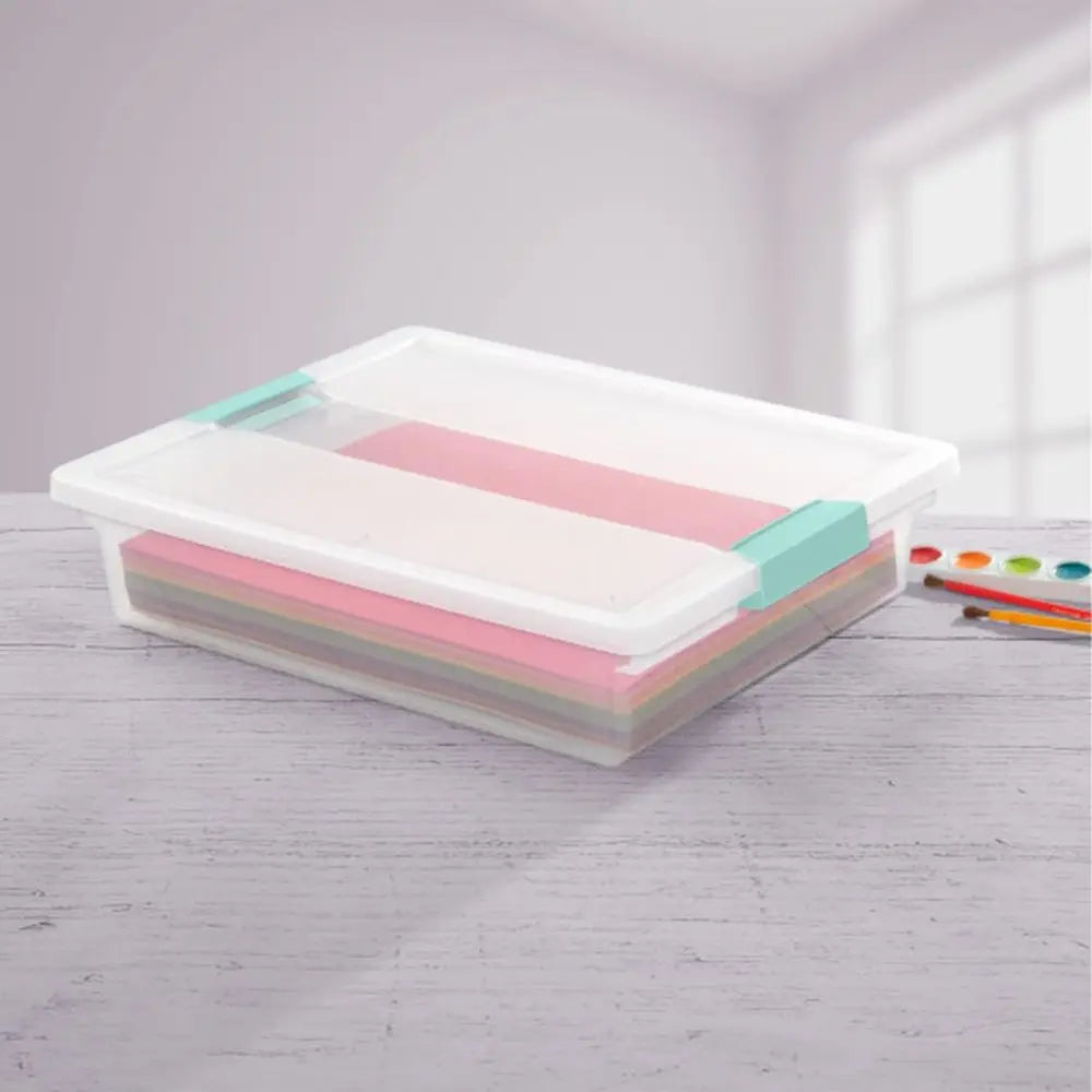 Clear Stackable Storage Box with Latching Lid for Home Organizer Use