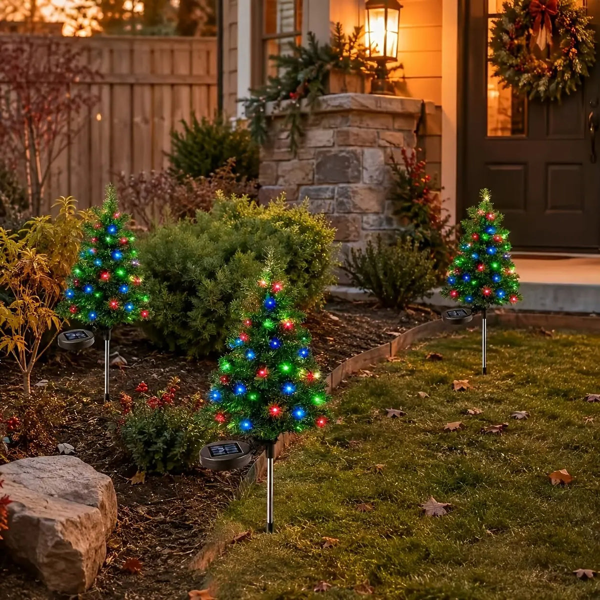 Solar Christmas Tree Stake Light, 27.5 in Lighted Pine Tree for Yard and Pathway, Multicolor LEDs