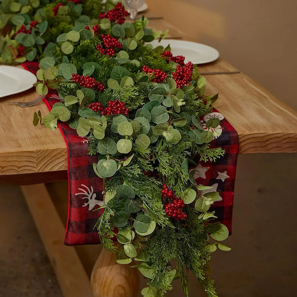 Real Touch Cedar & Pine Christmas Garland with Red Berries, 5.9 ft (180 cm)