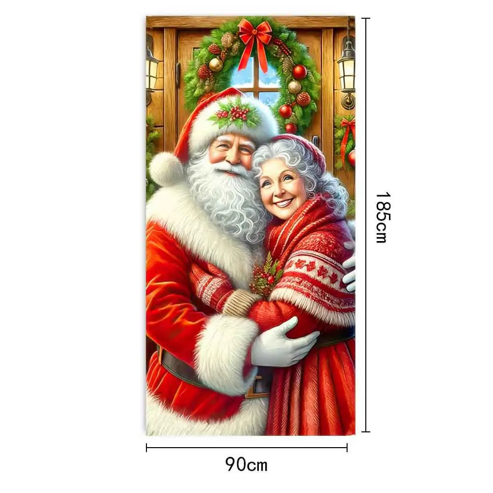 Santa and Mrs. Claus Christmas Door Cover, 73 x 35 in Front Door Banner