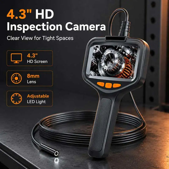Handheld Endoscope Camera for Pipe and Drain Inspection, 4.3 in Screen, 16 ft Cable