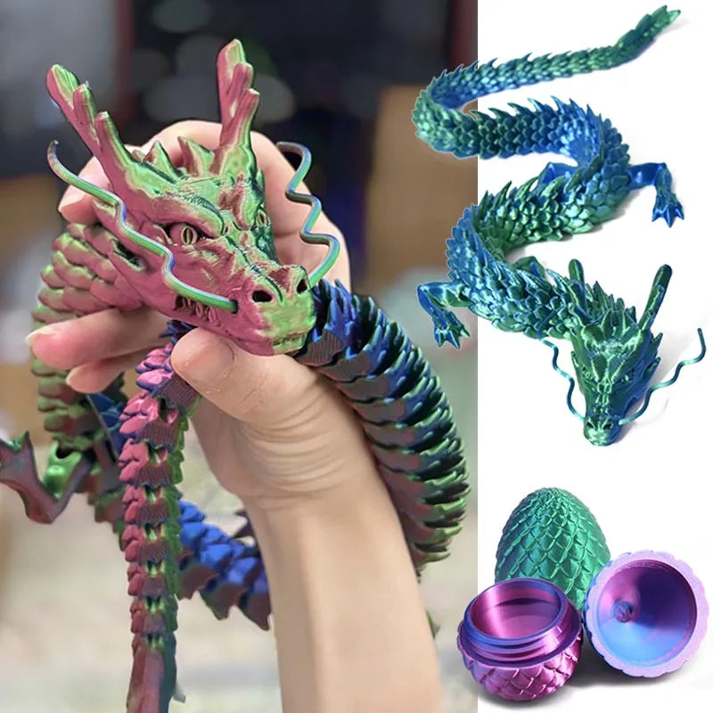 Articulated 3D Printed Dragon Egg Toy, 30cm Dragon Inside Egg Shell - Christmas Stocking Stuffer