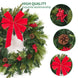 Pre-Lit Christmas Wreath, 24 in Battery Operated Front Door Wreath with 50 Warm White LEDs, Red Bow and Timer, Ships fro