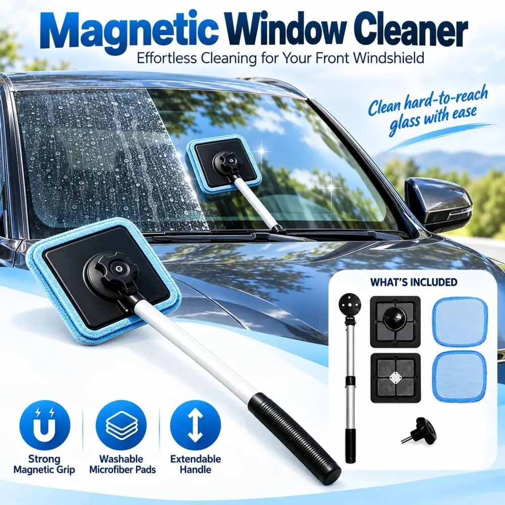 Extendable Windshield Cleaning Kit with Magnetic Pad Holders