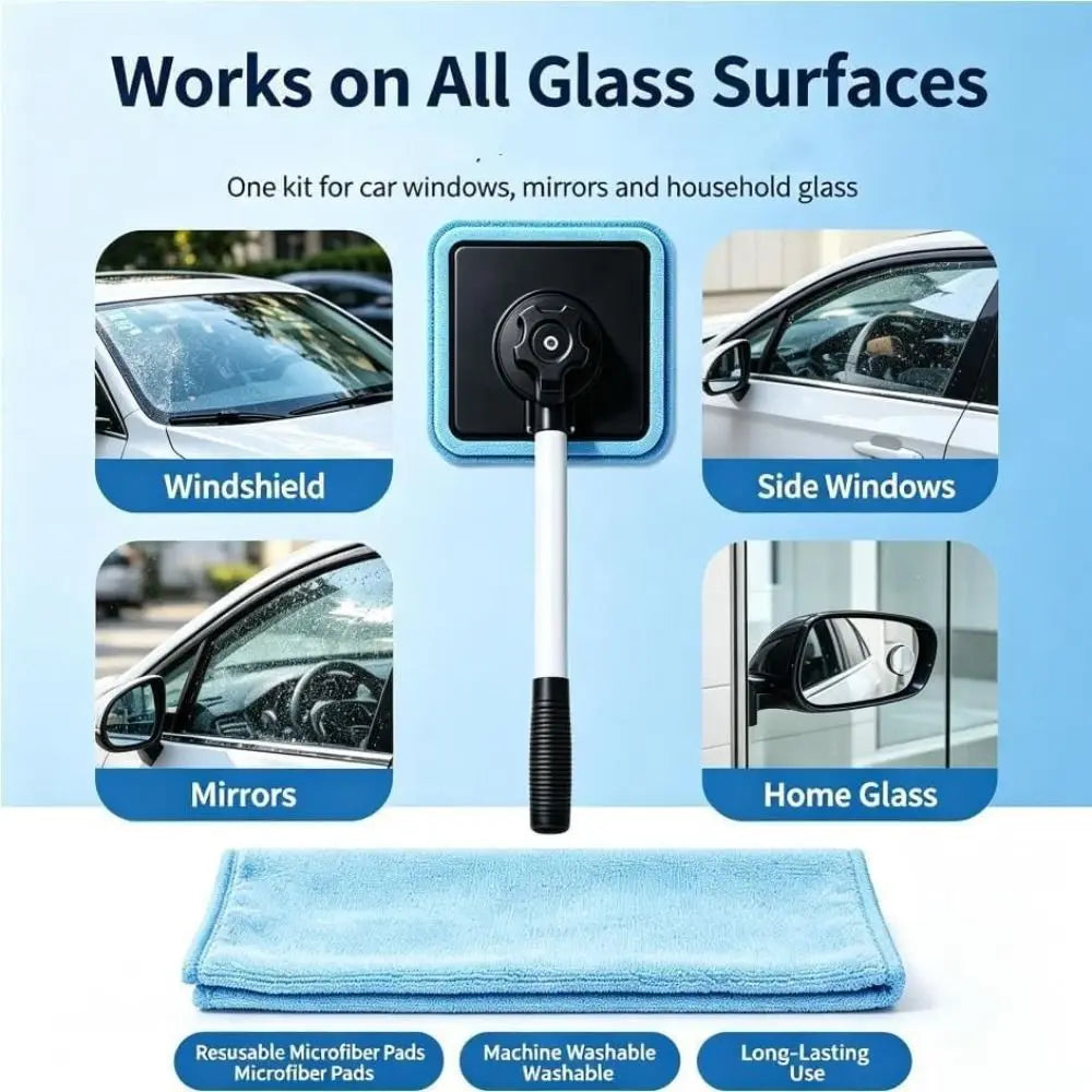 Extendable Windshield Cleaning Kit with Magnetic Pad Holders