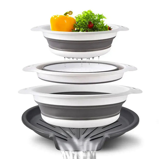 Collapsible Kitchen Strainer Set, 3 Nesting Colanders with Draining Base