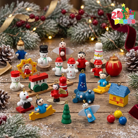 24-Day Christmas Advent Calendar with Tabletop Wooden Tree and 24 Mini Wooden Ornaments