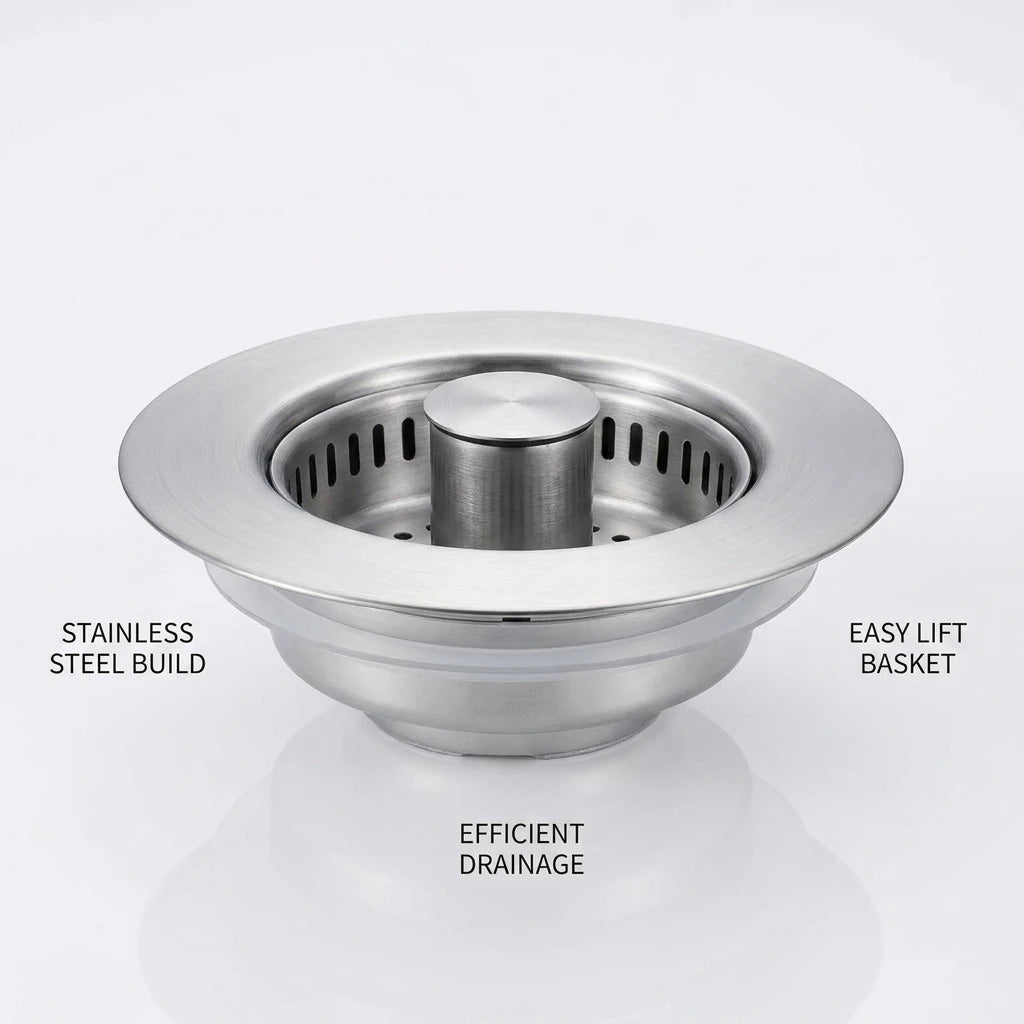 3-in-1 Stainless Steel Kitchen Sink Strainer with Pop-Up Stopper