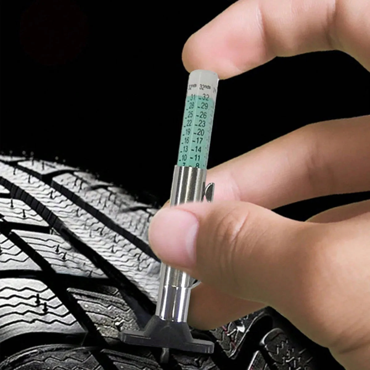 Car Tire Tread Depth Checker with Color-Coded Scale and Pocket Clip