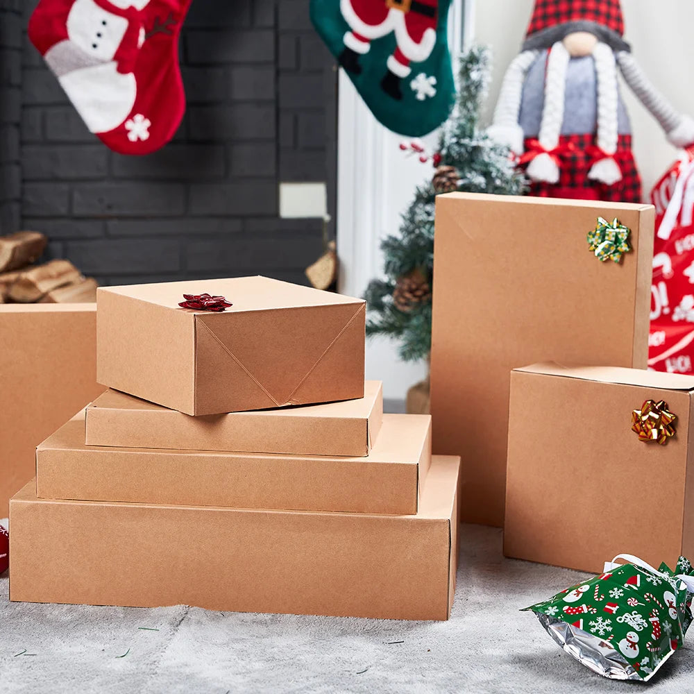 12-Piece Kraft Christmas Gift Boxes with Lids, Assorted Nesting Sizes