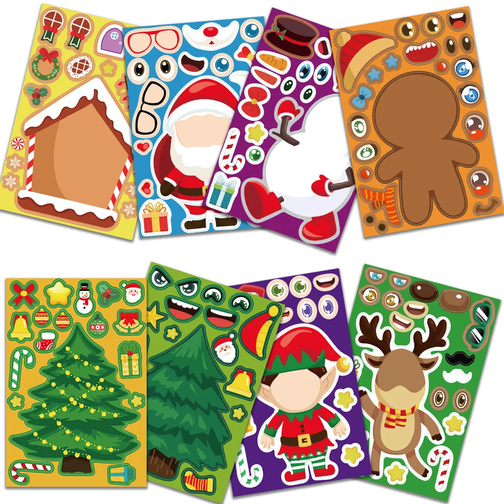 Make-a-Face Christmas Puzzle Stickers, 8 Sheets