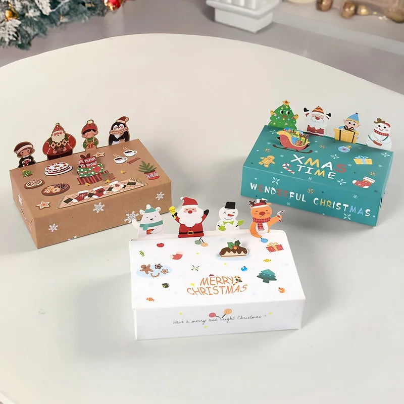 10 Pcs Christmas Gift Boxes with Pop-Up Santa & Friends, Kraft Treat Boxes