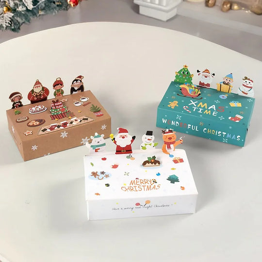 10 Pcs Christmas Gift Boxes with Pop-Up Santa & Friends, Kraft Treat Boxes