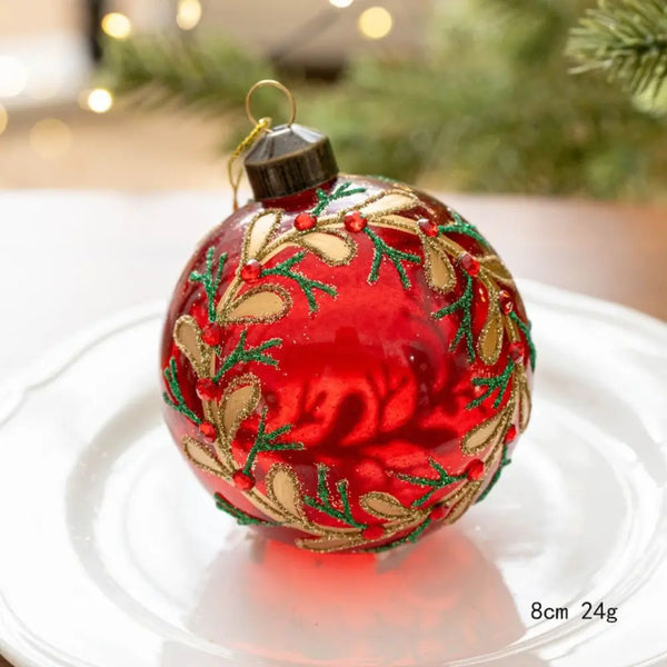 Jeweled Red & Green Glass Ball Christmas Ornament, 8cm (3.1")