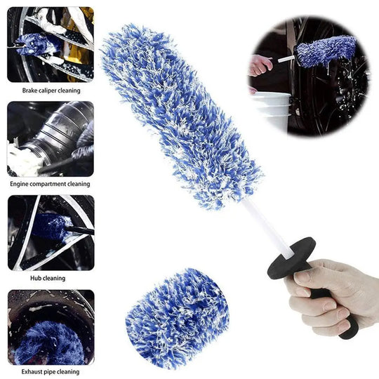 Long Microfiber Car Wheel Brush for Deep Rims, 17 in with Handle Guard