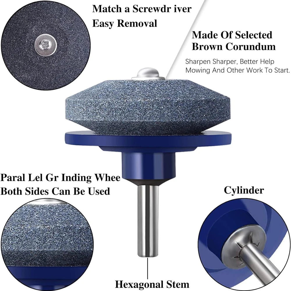 Lawn Mower Blade Sharpener for Garden Mowers, Drill-Mounted Grinding Stone