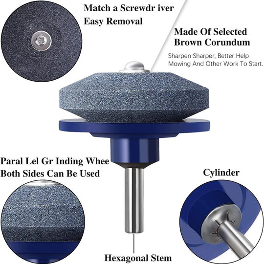 Lawn Mower Blade Sharpener for Garden Mowers, Drill-Mounted Grinding Stone