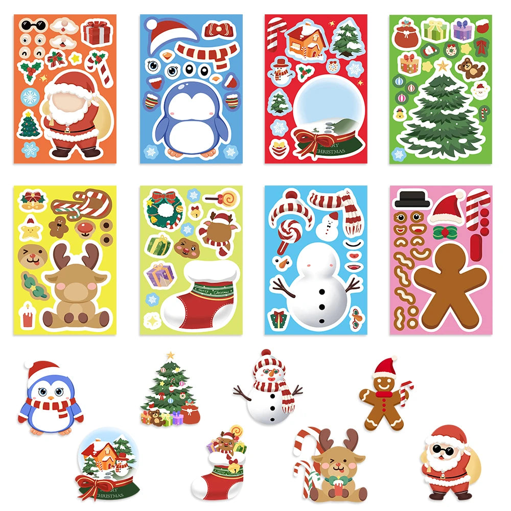 Christmas Make-a-Face Puzzle Stickers for Kids, 16-Sheet Set