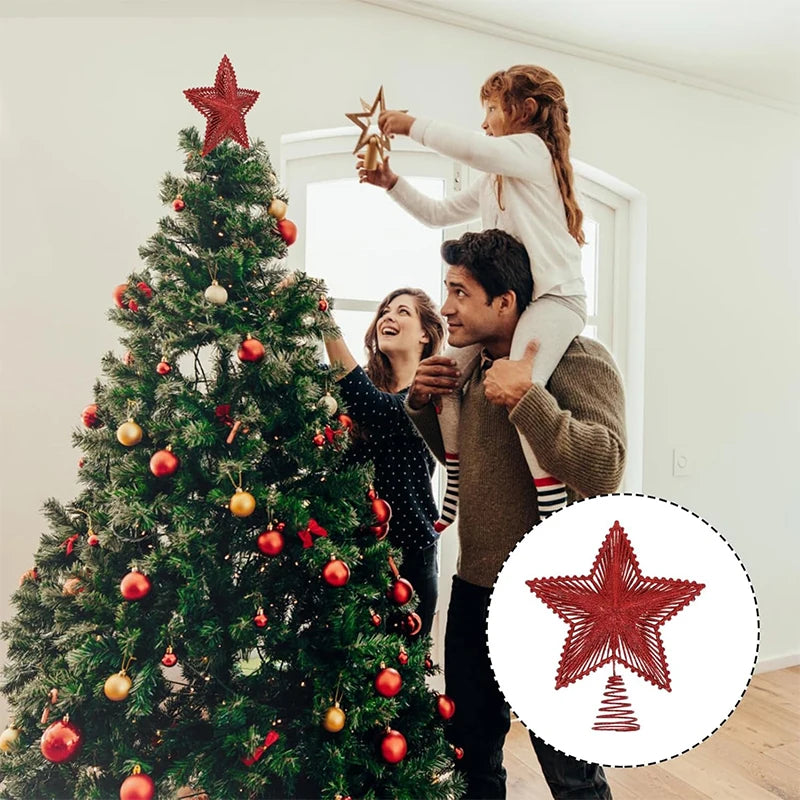 Red Glitter Star Christmas Tree Topper, 10 in with Coil Base