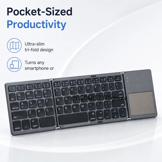 Tri-Fold Bluetooth Keyboard with Built-In Touchpad, Rechargeable