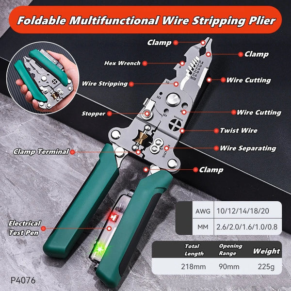 Multifunction Wire Stripper Pliers with Built-In Voltage Tester