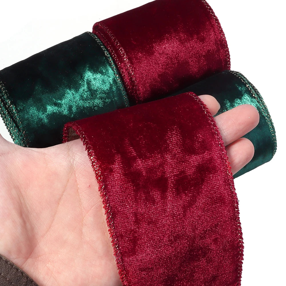 Christmas Velvet Wired Ribbon, Green, 3 Yards x 6.3cm