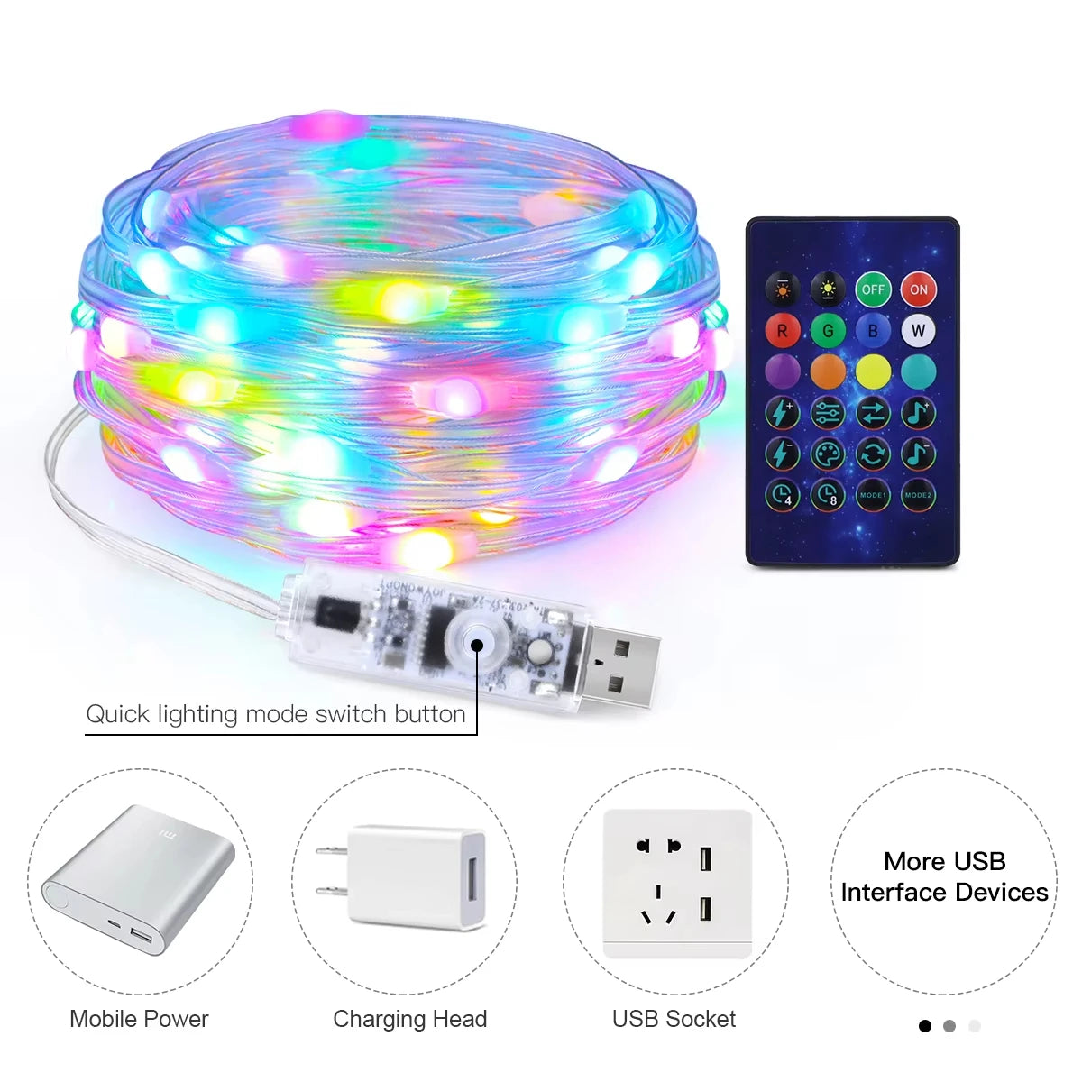 Smart Christmas Tree String Lights with App and Remote Control, USB, 33 ft Color-Changing