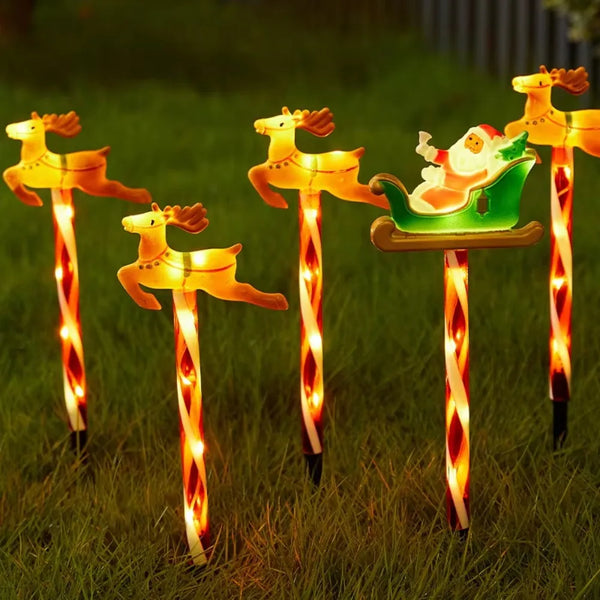 Solar Santa Sleigh and Reindeer Stake Lights, 5-Piece Christmas Pathway Light Set for Yard and Walkway