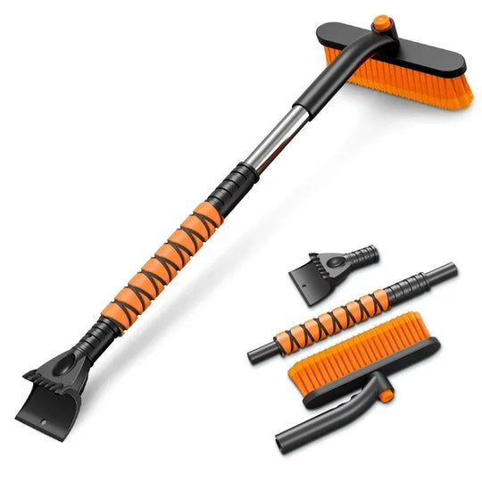 Extendable Car Snow Brush and Ice Scraper with Rotating Head and Foam Grip