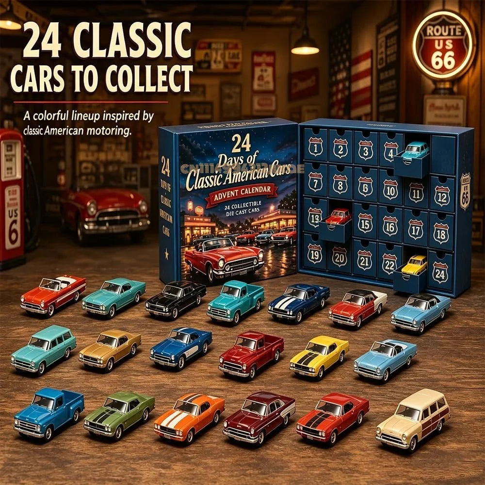 24-Day Christmas Advent Calendar with Die-Cast Vintage Cars