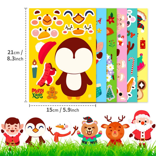 Christmas Make-a-Face Puzzle Stickers, Santa, Snowman & Reindeer