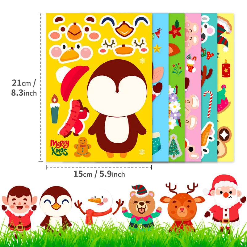 Christmas Make-a-Face Puzzle Stickers, Santa, Snowman & Reindeer