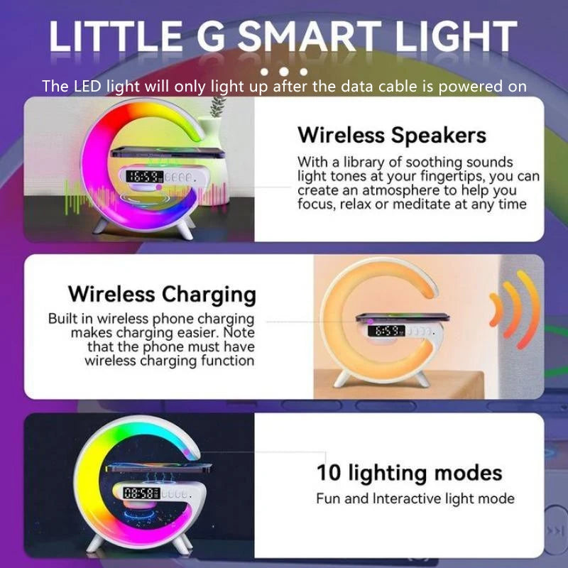 RGB Mood Lamp with Alarm Clock, Bluetooth Speaker & Wireless Charger