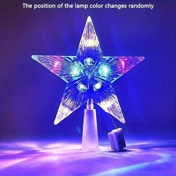 Lighted Star Christmas Tree Topper, 5.9 in Clear Star with Multicolor LEDs, Battery Operated