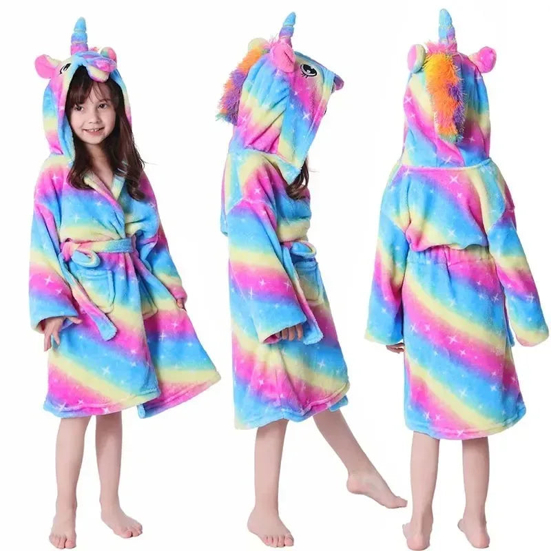 Kids Rainbow Unicorn Hooded Christmas Bath Robe