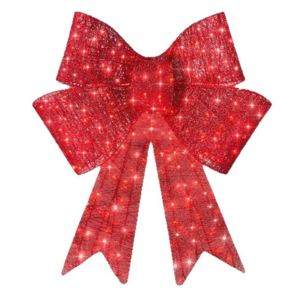 24-Inch Red Pre-Lit LED Christmas Bow, Outdoor Holiday Decoration