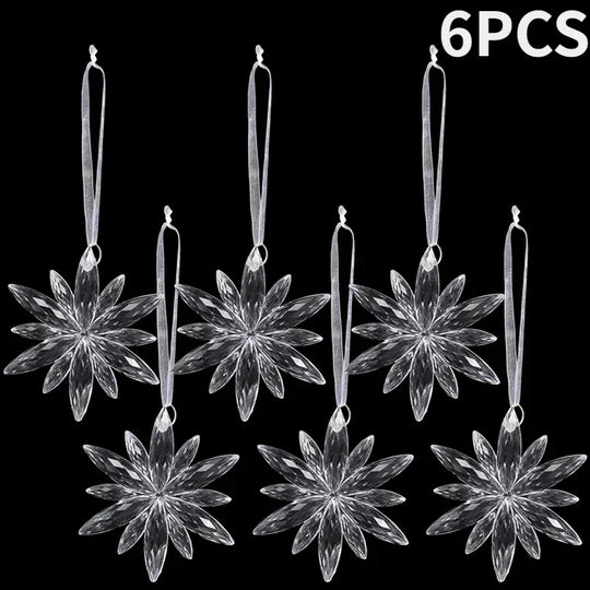 Clear Acrylic Snowflake Christmas Tree Ornaments, Set of 6 Crystal-Look Hanging Snowflakes