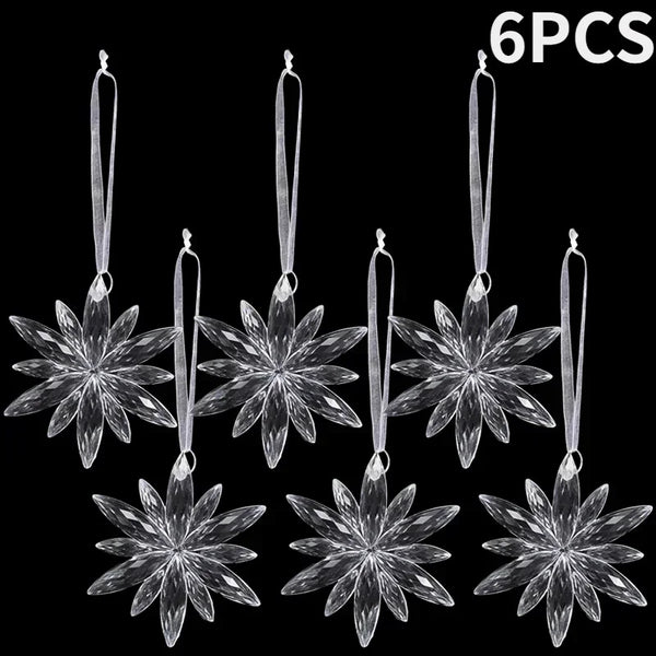 Clear Acrylic Snowflake Christmas Tree Ornaments, Set of 6 Crystal-Look Hanging Snowflakes