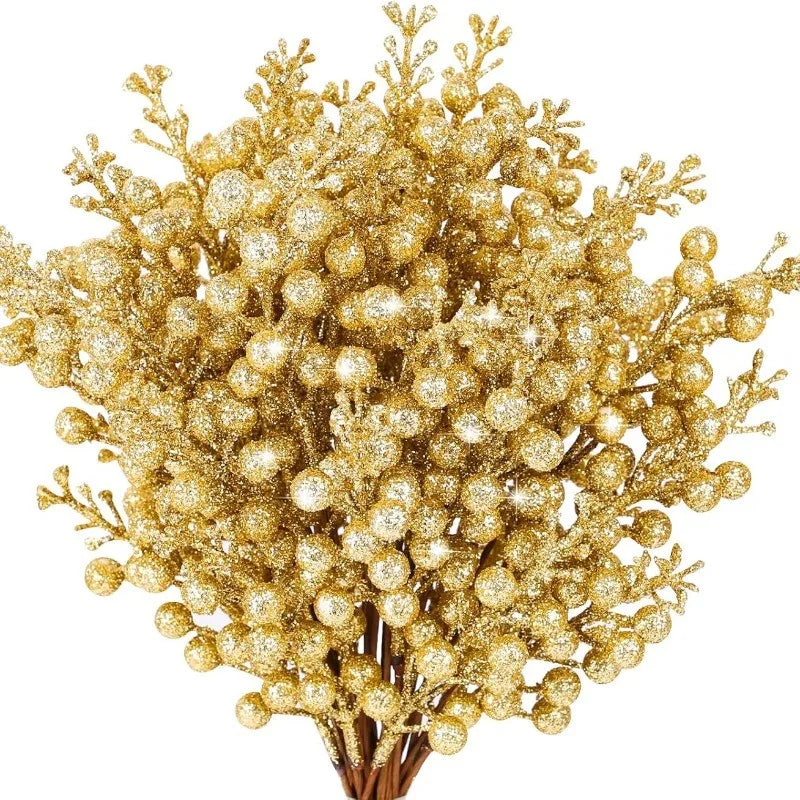 Gold Glitter Berry Stems for Christmas Tree, Wreath and Garland, Pack of 10 Picks