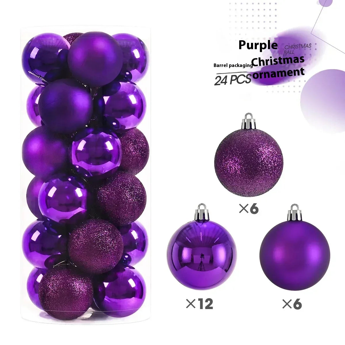 24 Pcs 2.36" Purple Christmas Ball Ornaments Set