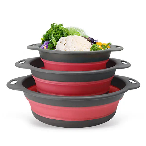 Collapsible Kitchen Strainer Set, 3 Nesting Colanders with Draining Base
