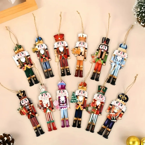 Nutcracker Christmas Ornaments, Set of 12 Wooden Soldier Hanging Decorations for the Tree and Party Favors