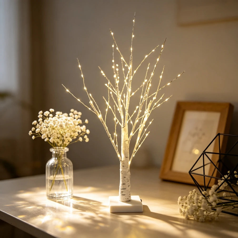 Lighted Birch Tree for Christmas Decor, 27 in Tabletop, 144 Warm White LEDs, USB or Battery