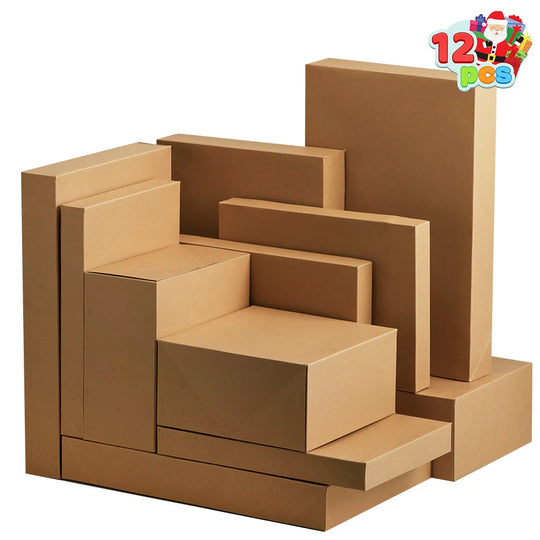 12-Piece Kraft Christmas Gift Boxes with Lids, Assorted Nesting Sizes