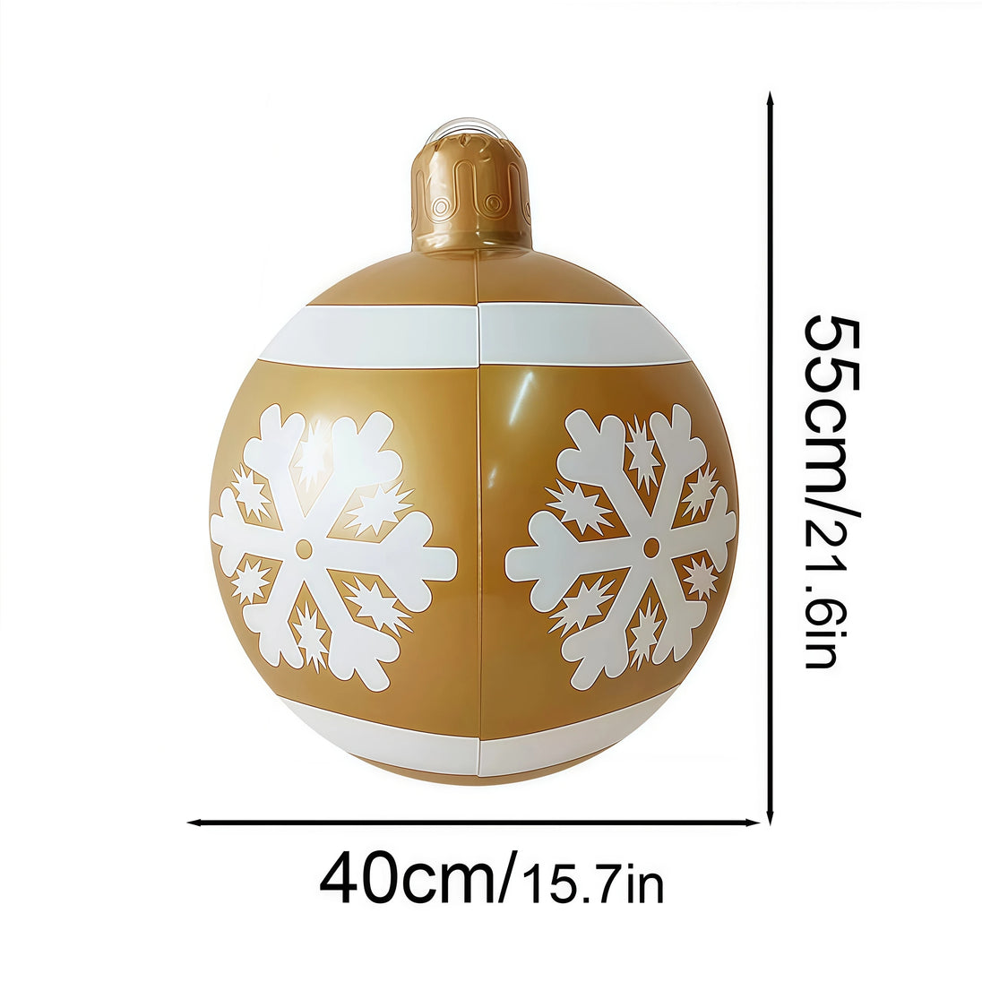 Giant Inflatable Christmas Ornament Ball, 15.7 in Gold with White Snowflakes, Outdoor Yard and Porch Decoration