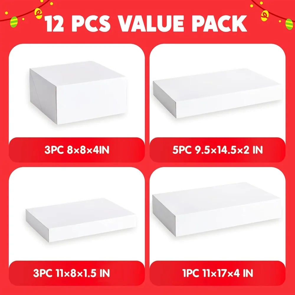 12-Piece White Christmas Gift Boxes with Lids, Assorted Sizes for Shirts