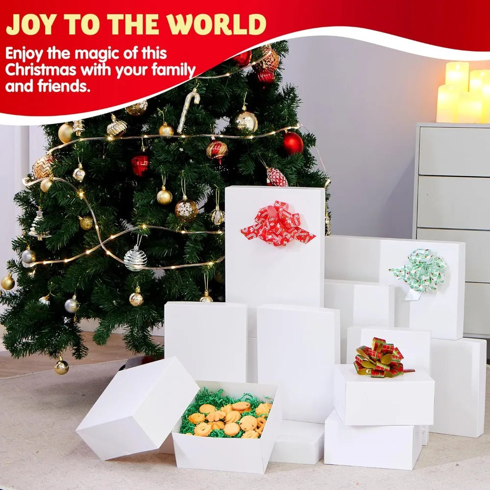 12-Piece White Christmas Gift Boxes with Lids, Assorted Sizes for Shirts