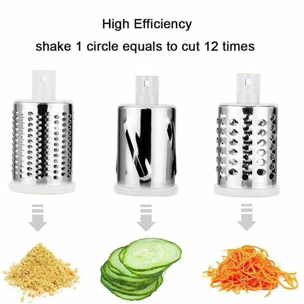 Rotary Cheese Grater with 3 Stainless Steel Drums and Suction Base