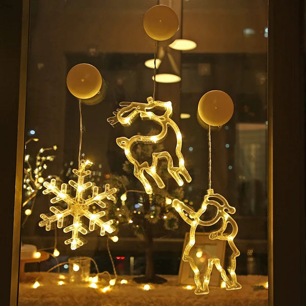 LED Snowflake Window Hanging Light, Warm White Battery Operated Christmas Decoration with Suction Cup